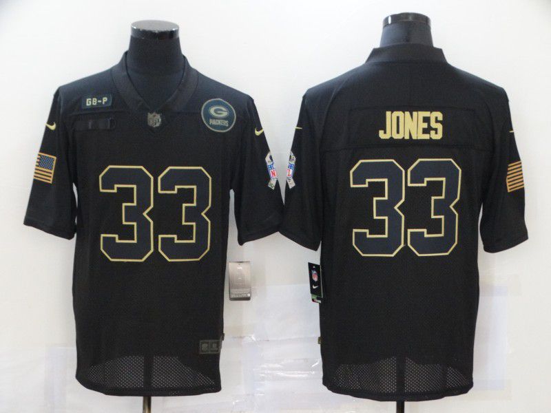 Men Green Bay Packers #33 Jones Black gold lettering 2020 Nike NFL Jersey->new orleans saints->NFL Jersey